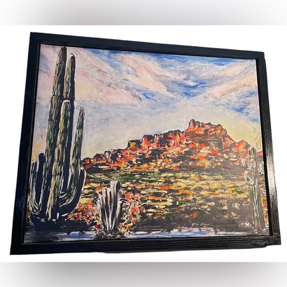 Red Mountain Arizona Cactus Southwest Landscape Canvas Print Art Signed - Picture 4 of 4